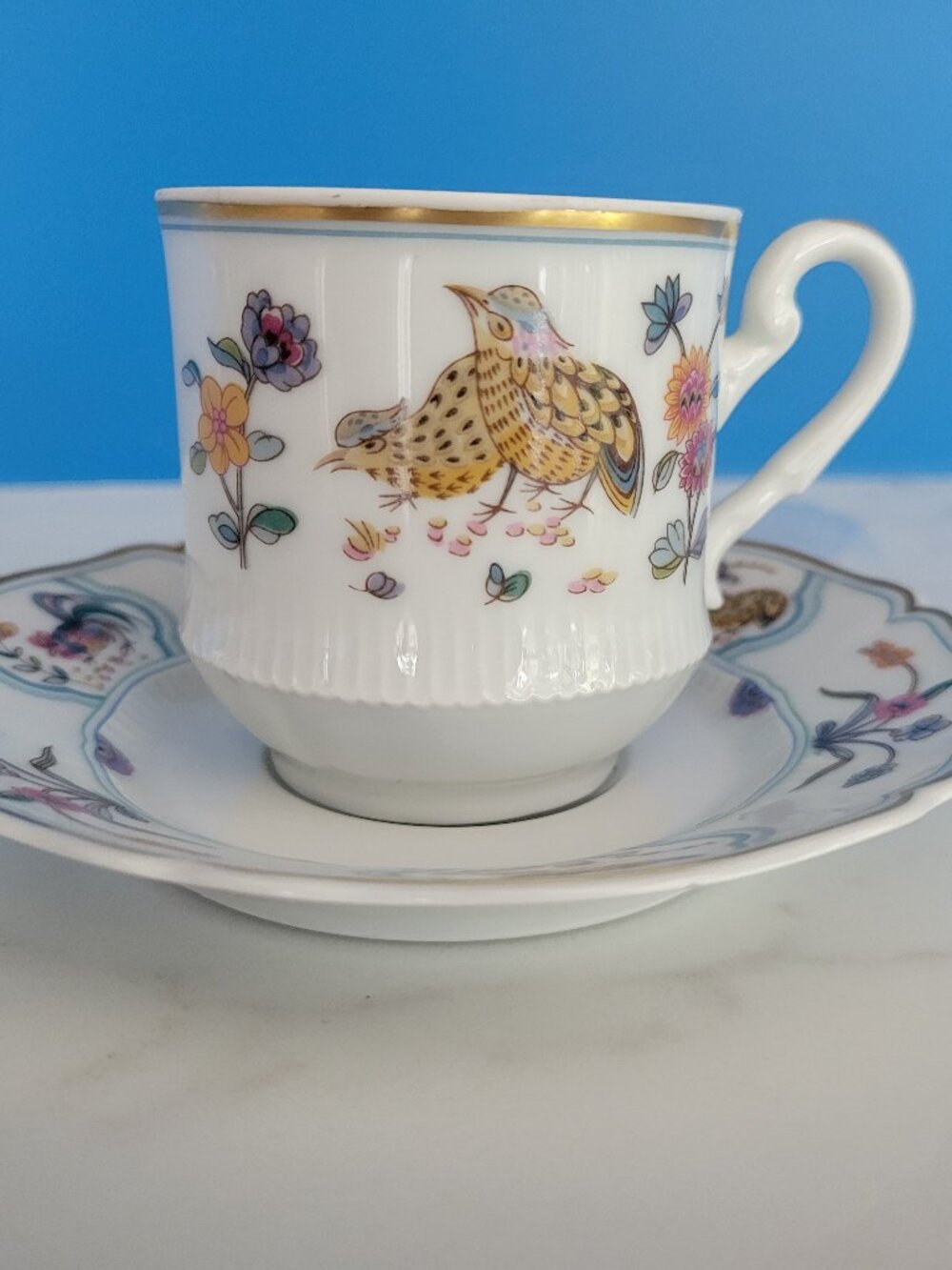 VTG Haviland Limoges France Golden Quail Teacup Saucer Fine China Bird French
